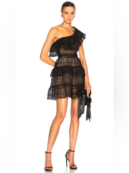 Self-Portrait Dresses & Skirts - Self-Portrait Guipure Lace One Shoulder Mini Dress Black NWT Size 0